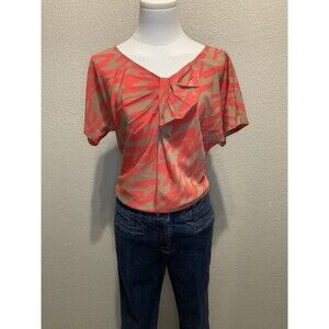 LOFT, Short Sleeve Blouse, Tan W/Poppy Orange Print, Size: S